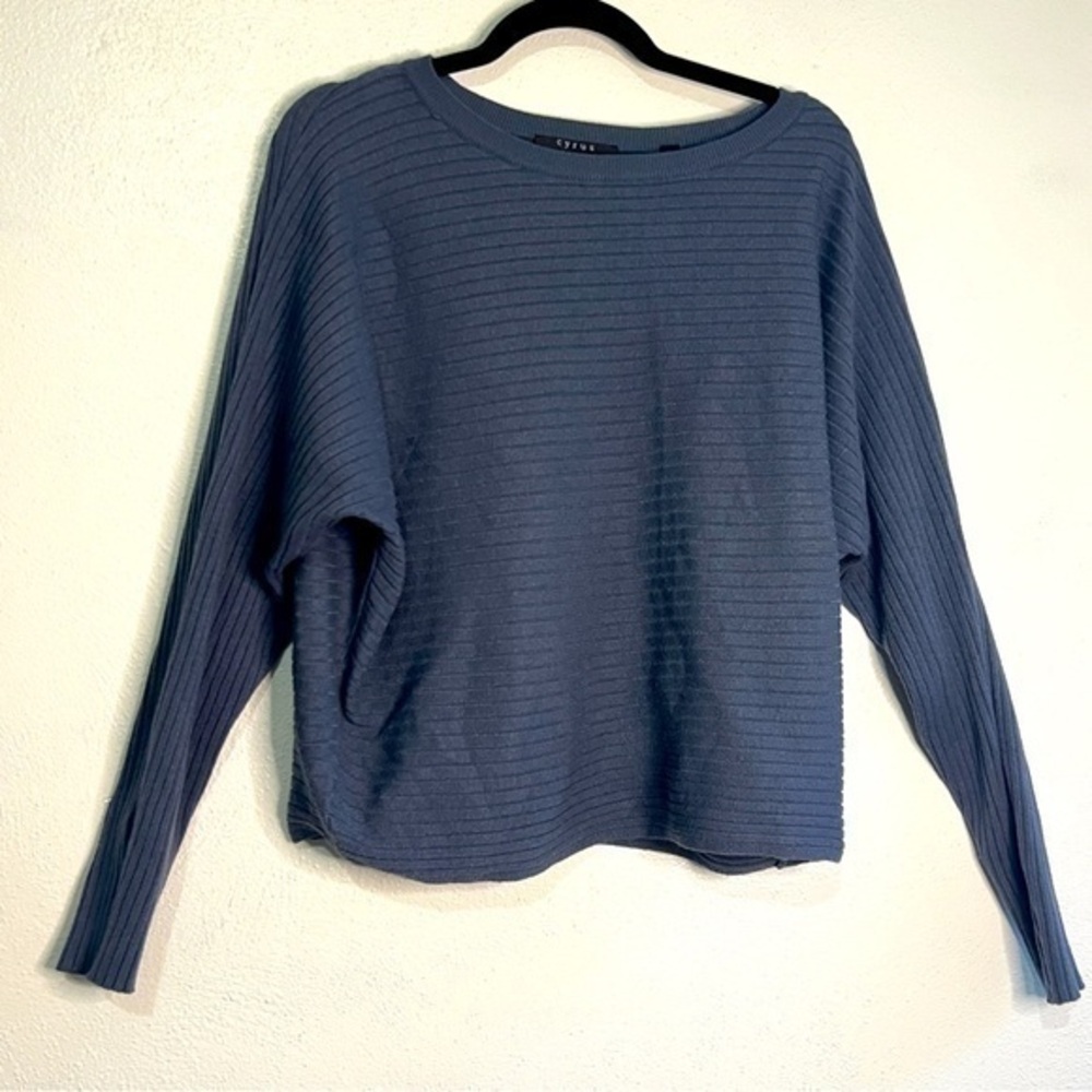 Cyrus gray long sleeved blue sweater w/ dolman sleeves. Sz L. Preowned.
